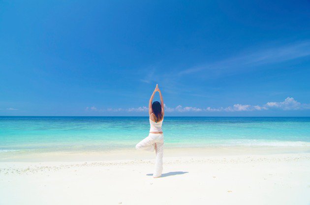 Yoga Session Besides Pool